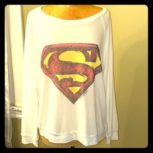 LAUREN MOSHI Superman Logo White Pullover Top Sz L